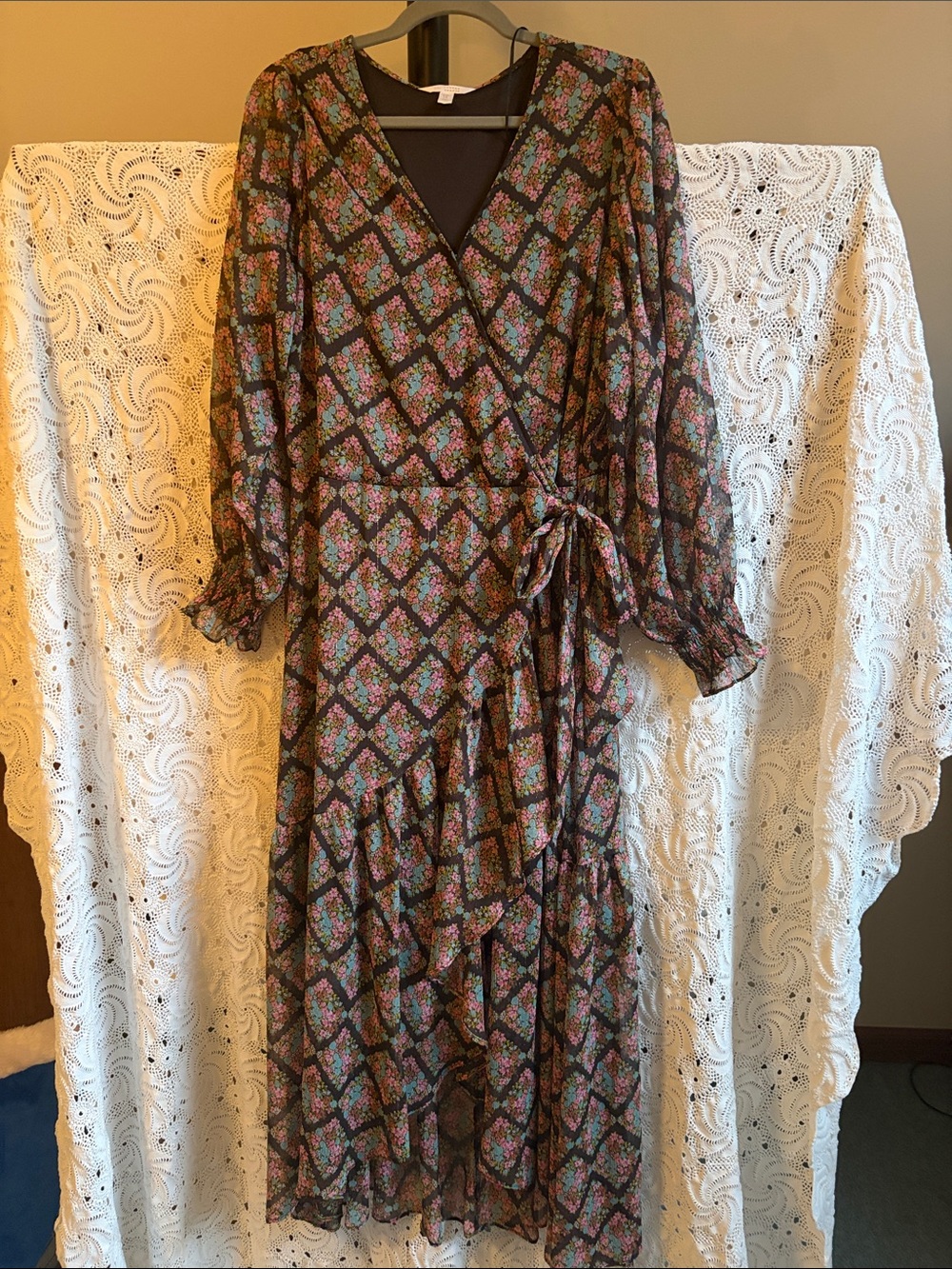 Lauren Conrad Floral Wrap Maxi Dress - Black with Floral Size 1X
